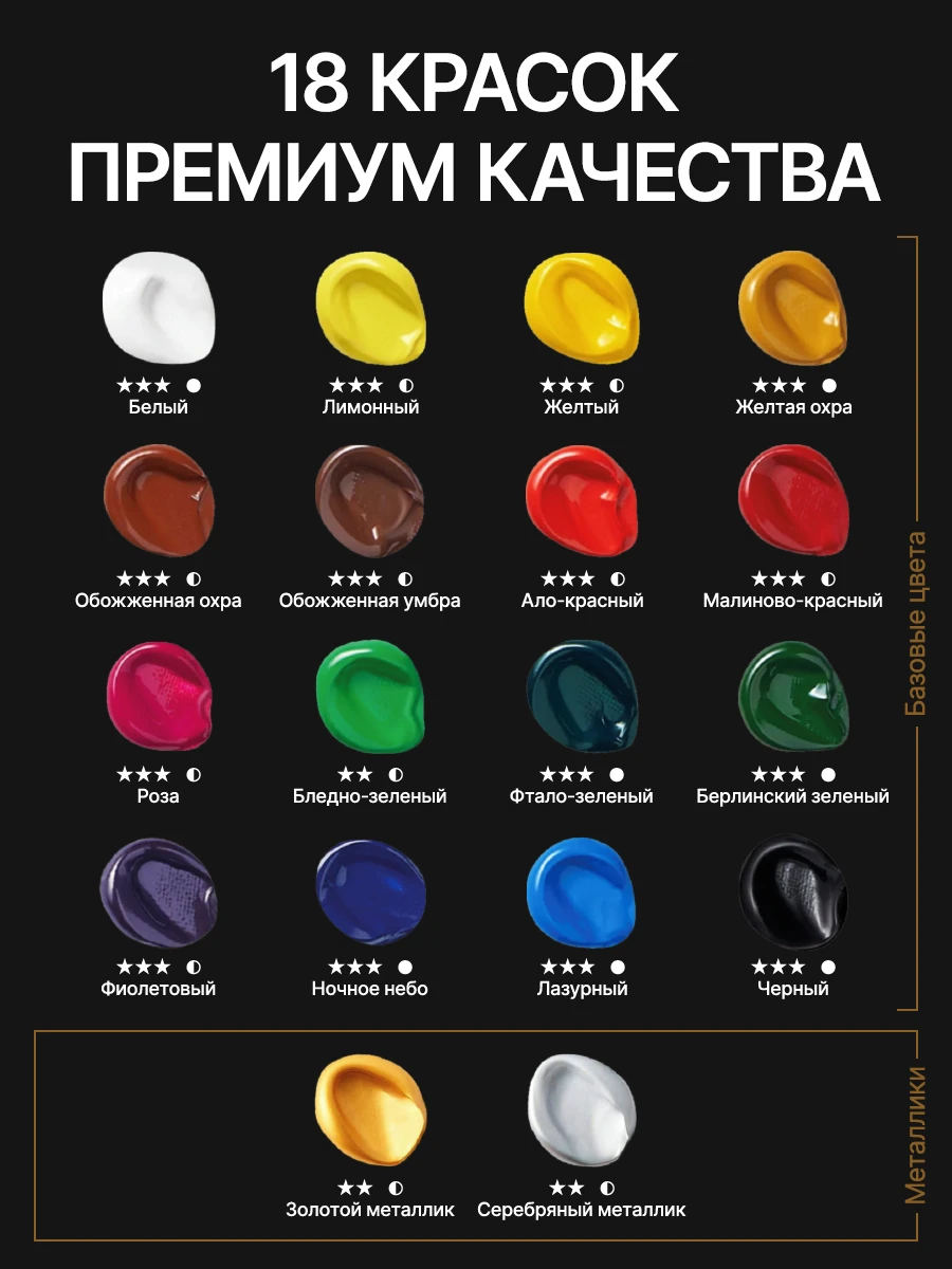Палитра набора из 18 акриловых красок MONREMO