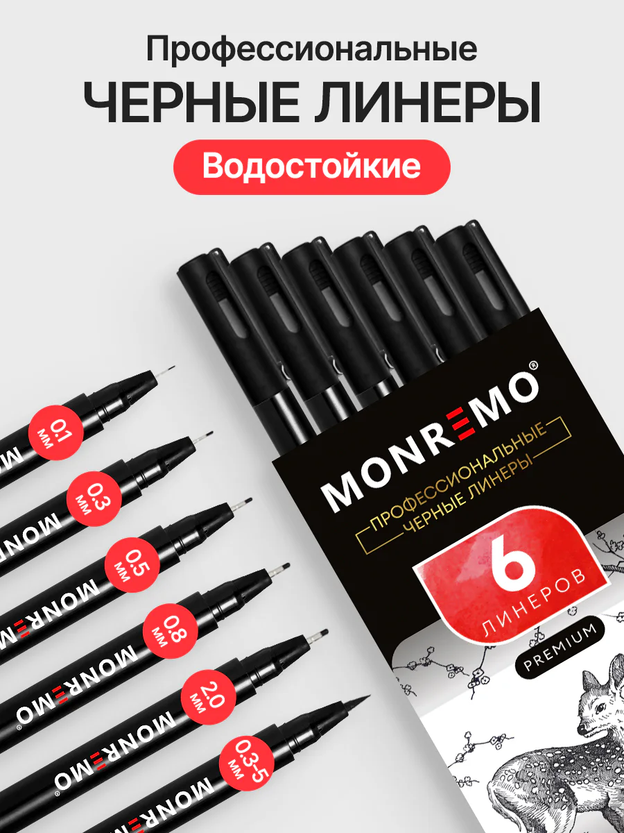 Набор чёрных линеров MONREMO в упаковке
