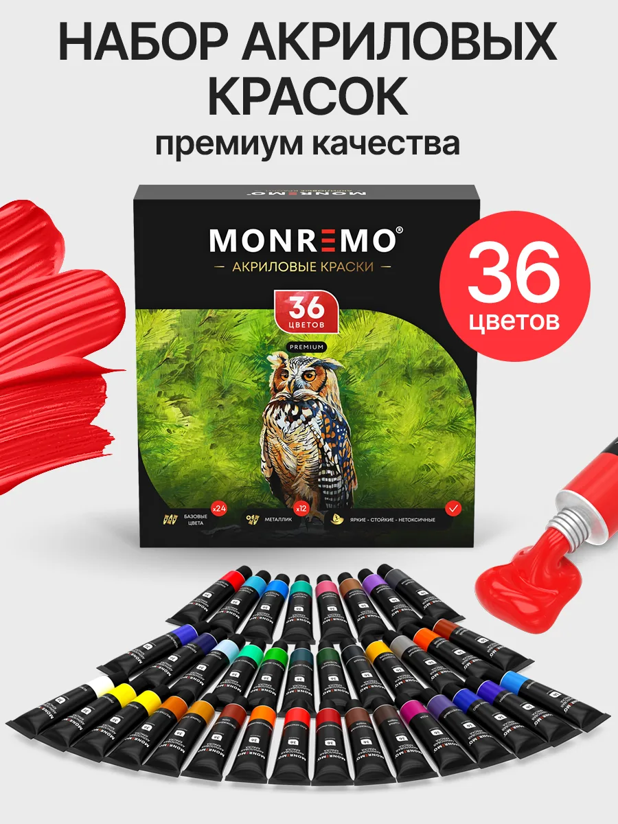 Упаковка набора акриловых красок MONREMO на 36 цветов